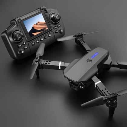 E88 Pro Drone with 4K HD Dual Camera |  Double Battery & 8GB  Memory Card Free | Optical Flow Stability for Smooth Flight | Foldable RC Quadcopter with Smart Screen Remote Control & Carrying Case